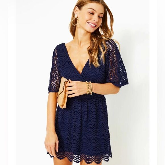 Lilly Pulitzer Parigi Skort Romper - True Navy Scalloped Shell Lace - Picture 2 of 4
